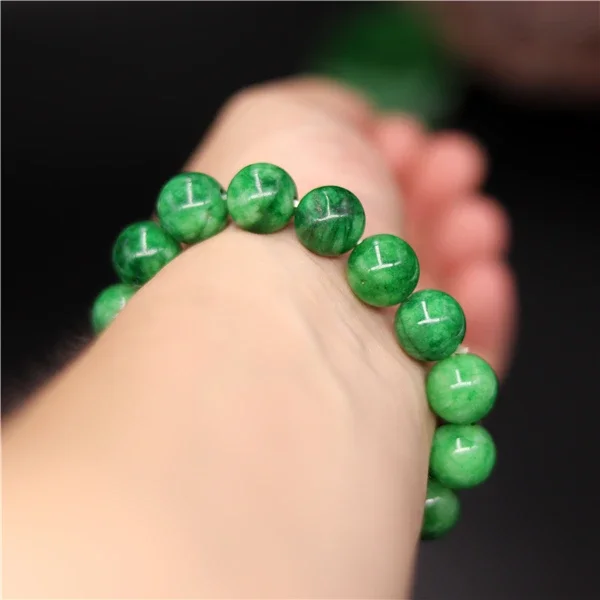 Natural Green Jade Beads Bangle Bracelet Charm Jadeite Jewellery Fashion Accessories Hand-Carved Amulet Gifts for Women Men