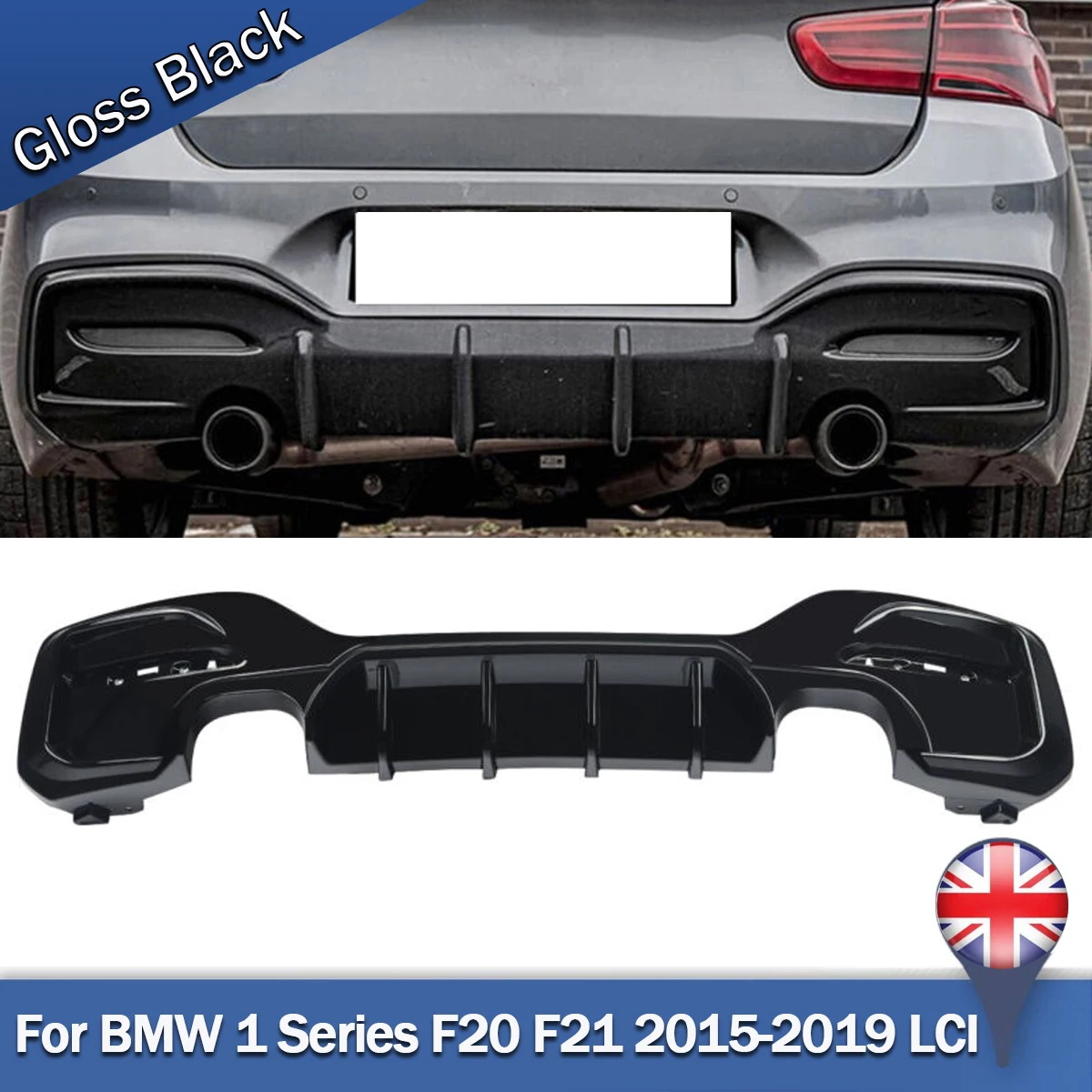 For Bmw F20 F21 Rear Bumper Diffuser 1 Series M135i M140i 2015-2018 Back Splitters Spoiler Gloss Black Car Exteropr Parts