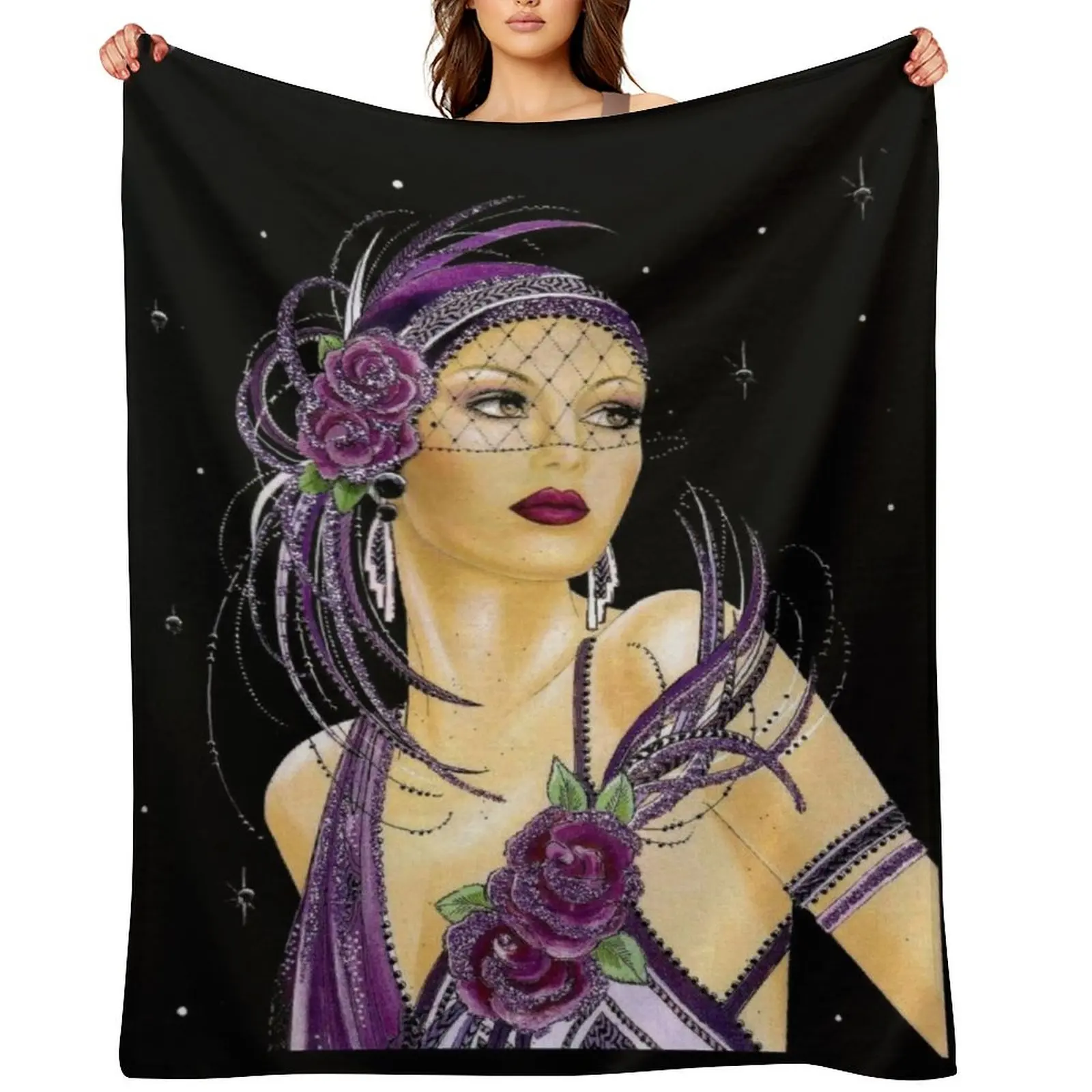 

FLAPPER : Vintage 1930 Art Deco Print Throw Blanket Cute Extra Large Throw Hair Sofa Quilt Blankets