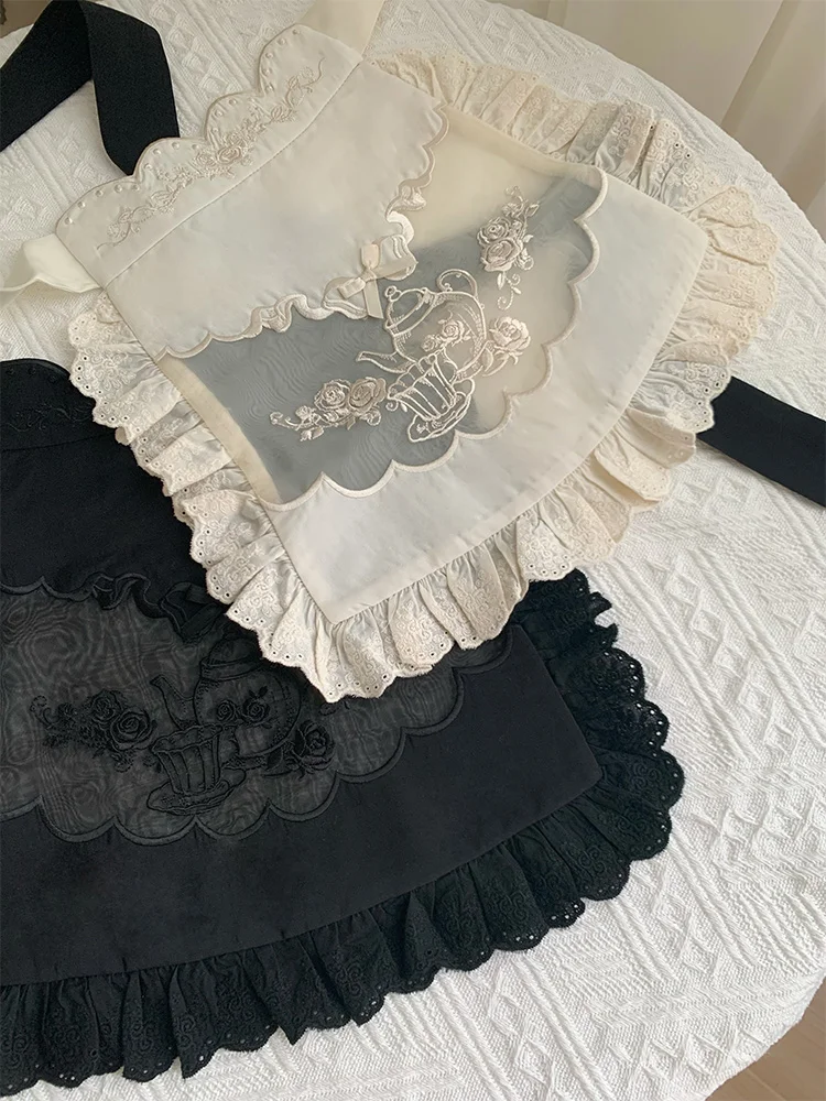 Original Design Embroidery Heavy Industry Lolita Apron Women's Sweet Cute Cosplay Y2k Accessories Lo Black White Mini Apron