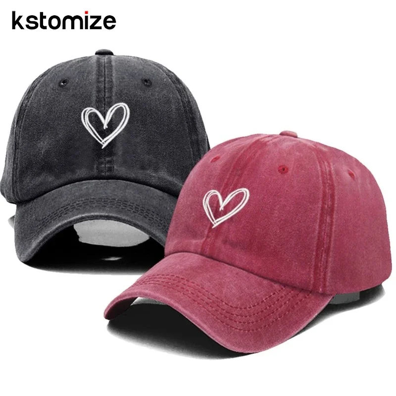 

Fashion Outdoor Sport Baseball Caps For Men Women Love Heart Embroidery Snapback Cap Washed Cotton Dad Hat