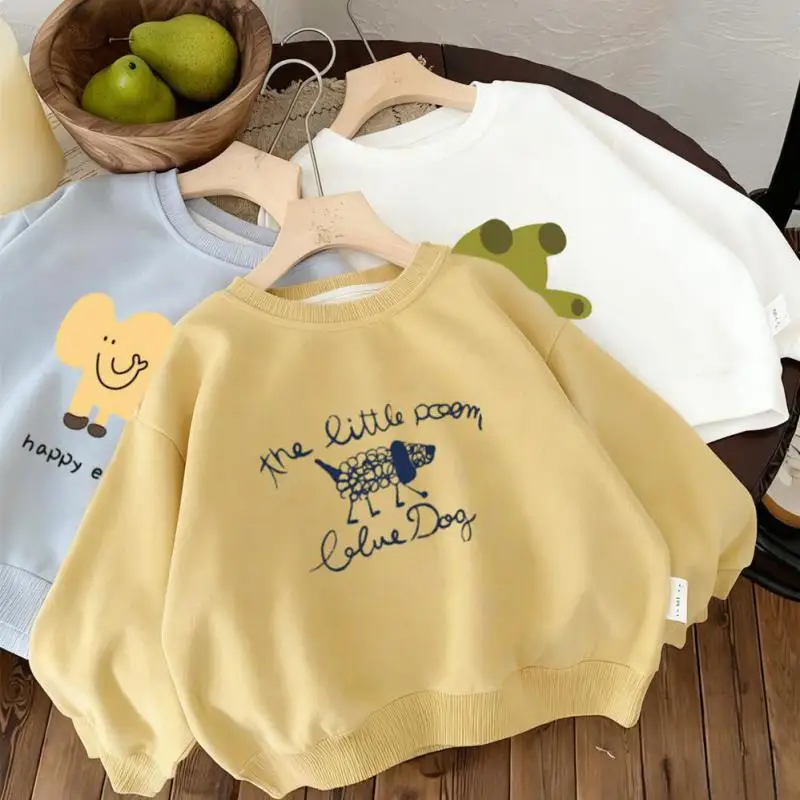 New Cute Sweatshirts Kids Casual Loose Clothes Children Fashion Crewneck Hoodie Cartoon Printed Long Sleeve Thin Simple Tops