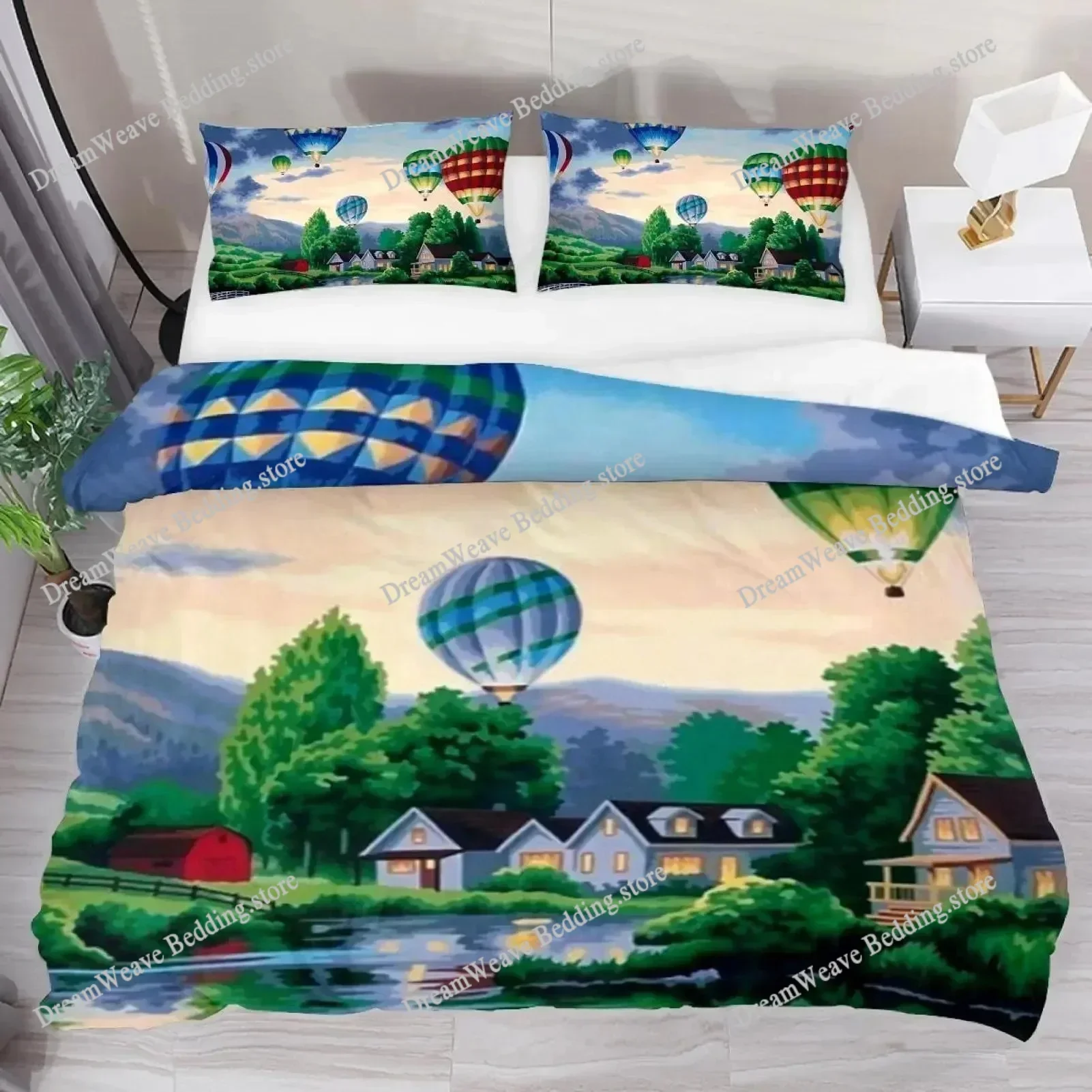 Hot Air Balloon Duvet Cover Set Romantic Balloon Bedding Set Extreme Sports Games Comforter Cover Romantic Trip Twin Quilt Cover