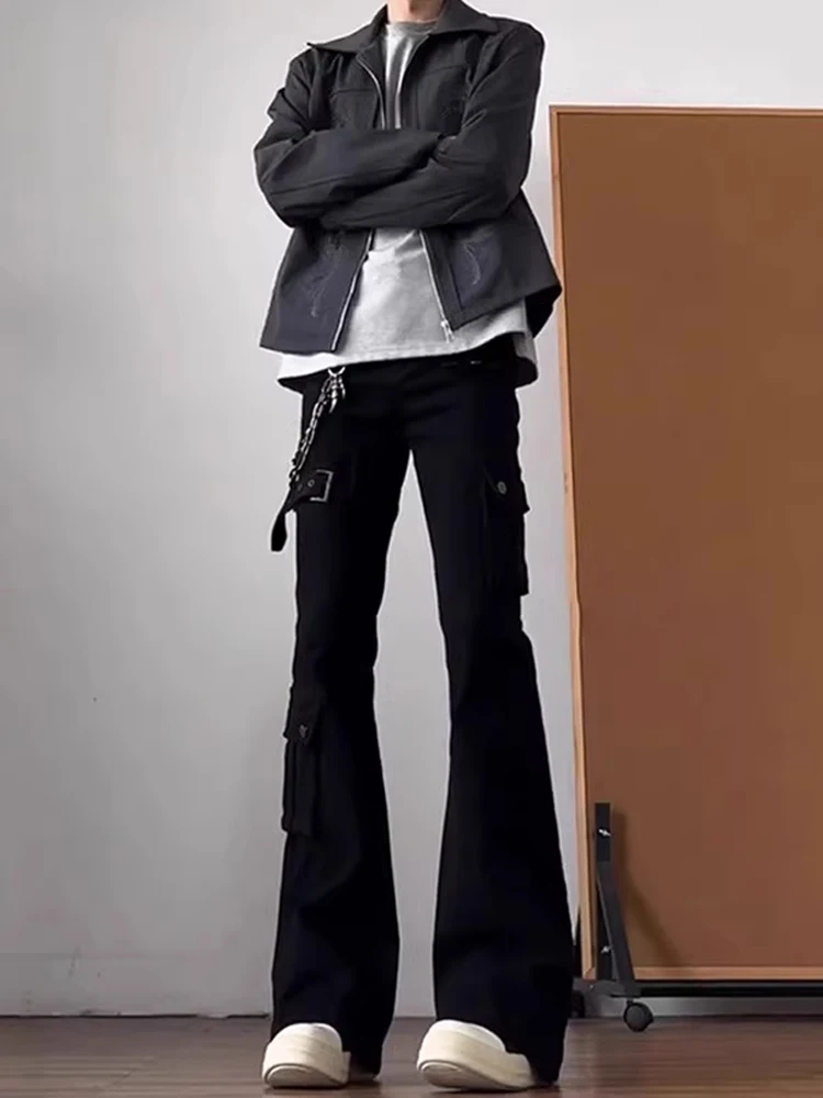 

Джинсы с поясом Cleanfit American High Street, мужские брюки с удлиненной талией и высоким воротником, свободный крой, повседневные прямые брюки-клеш