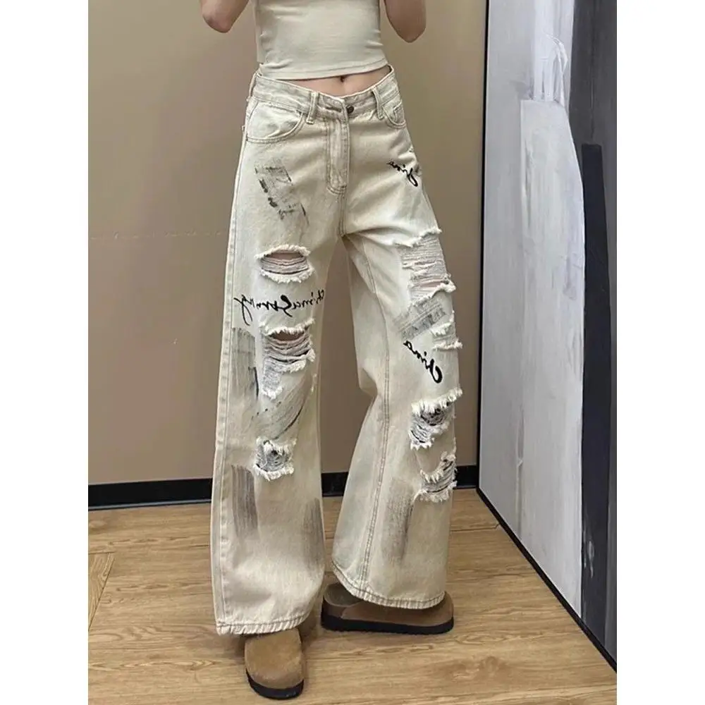 

High Waist Women Tie Dyeing Jeans Hip-hop Style Vintage Streetwear Y2K Wide Leg Jean Plus Size Female Trouser Baggy Denim Pants