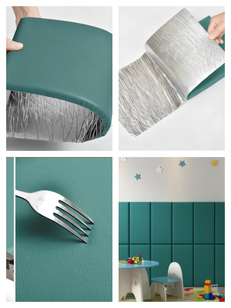 5pcs Self Adhesive PU Leather Wall Panels Anti-collision Soft Wall Stickers Soundproof Wall Padding for Kids Bedroom Headboard - view 5