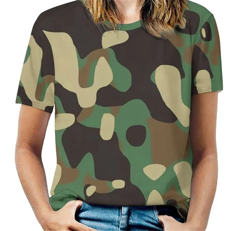 Women Camo T-Shirts Cool Round-Neck Basic Ladies Oversized T-Shirt Short Sleeve Loose And Comfortable Female Casual Summer Tees