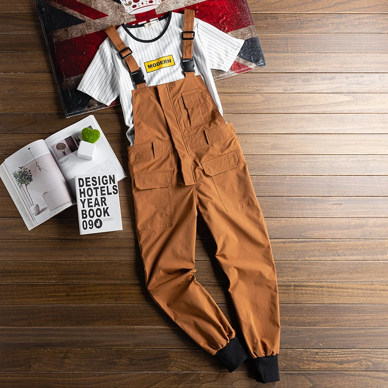 Summer Thin Workwear Overalls Men's Cargo Pants Trousers Trendy Belted Joggers Multi-Pocket Youth Active Style Anti-Wrinkle