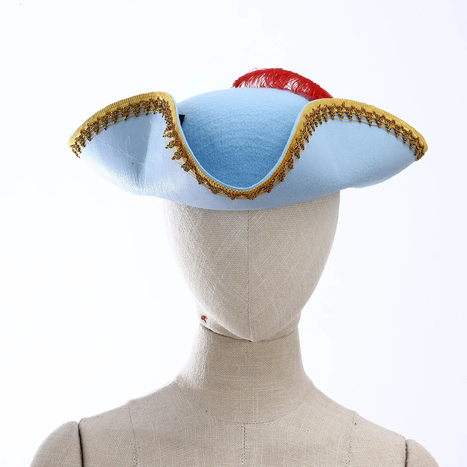 

Halloween Cosplay Colonial Tricorn Hat Pirate Hat Metallic Brim Embellish Felt Hat for Carnival Masquerade Funny Costume Props
