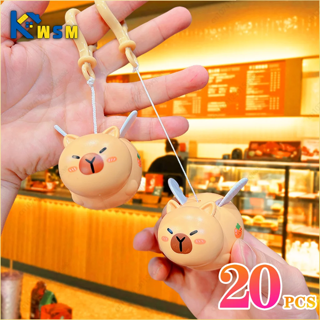 1-20PCS Kapybara Toys Creative Pull String Flying Kapybara Bag Pendant Car Keychain Pendant Decompression Kapybara Doll Keychain