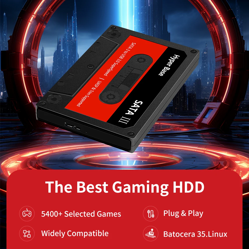 External Portable 2T HDD Batocera 35 Game Console with 5400+Selected Best Games Of Each Large Emulator for PS3/PS2/SS/Naomi/XBOX