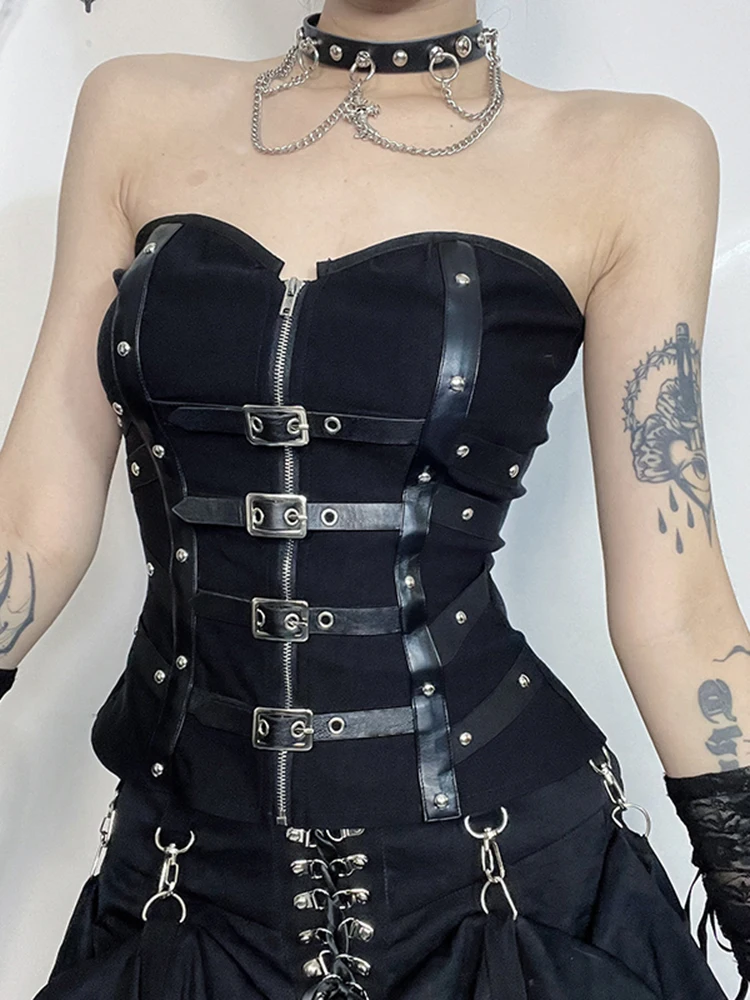 

Punk Sle Fibone Leather Bule Women's loween Slimming Top Waist Cinched Sexy Outfit Streetwear ort Length Color