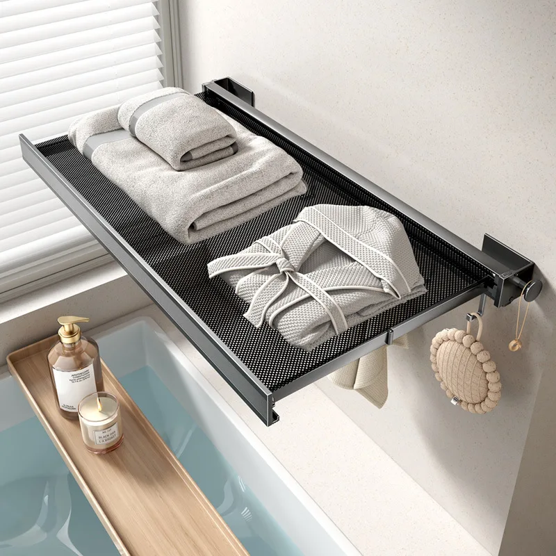 No Drill- Shelf Foldable Wall Shelves Holder Organizer Retractable Laundry Drying Storage Racks Gap Shelf For Bathroom Balcony