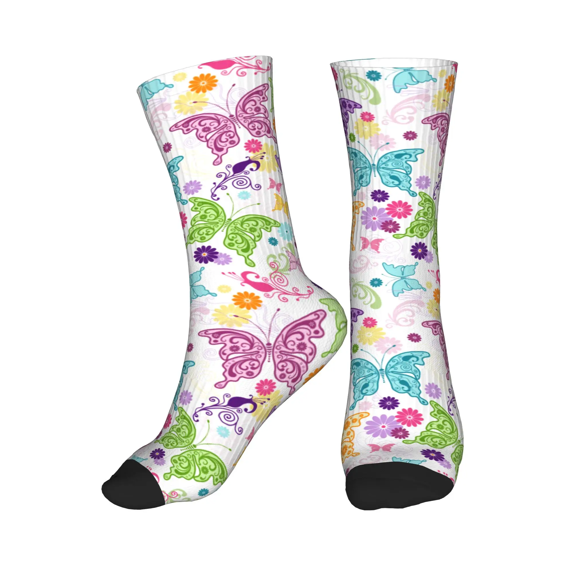 

Забавные мужские носки с красочными бабочками и цветами, теплые дышащие носки унисекс с 3D-принтом