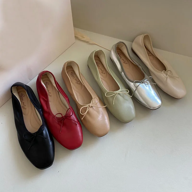Modische flache Damen-Ballettschuhe, Tanzschuhe, lässige, weiche Damenschuhe mit Schleifenknoten, Slip-On-Schuhe für Damen – Detail 1