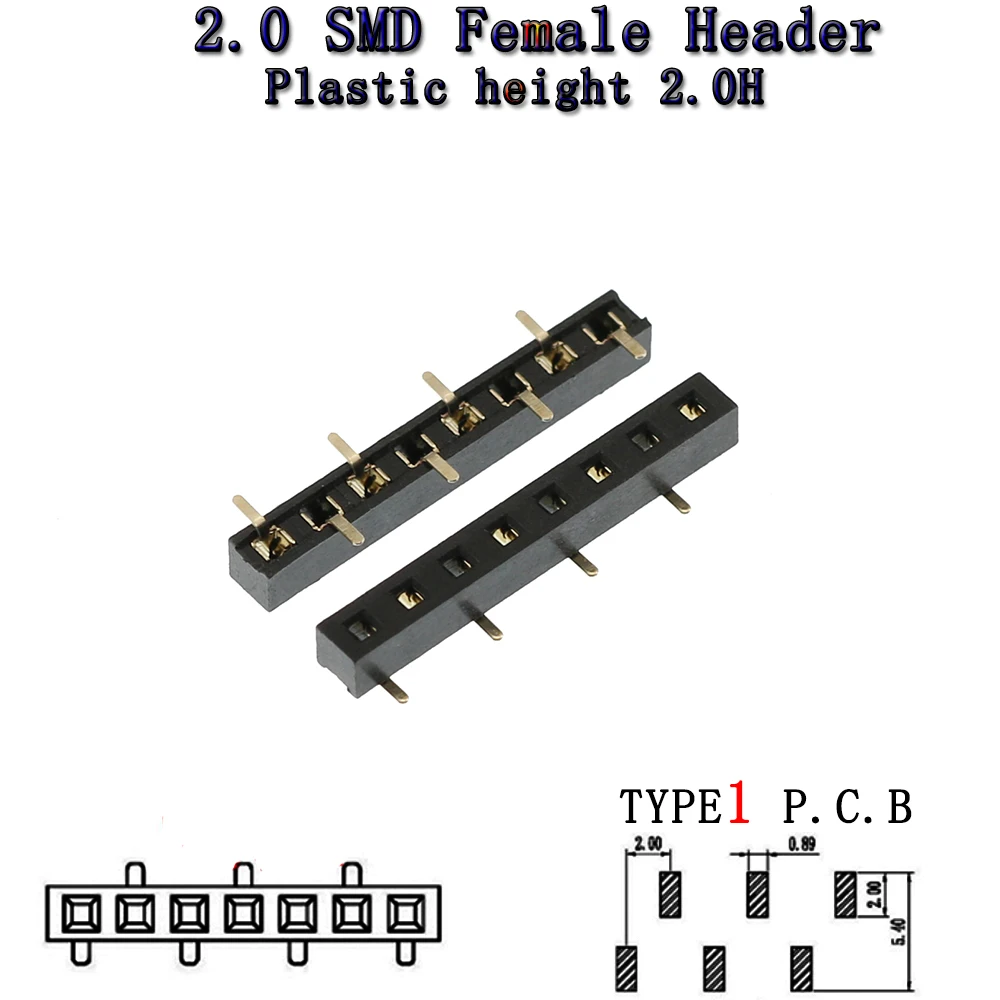 Tecdislocation verticale à une rangée, aiguille à une rangée, siège mère, SMD TYPE1, pas de 2.0mm, H2.0, 1X4p5p6p8p10p ~ 12p, 10 pièces