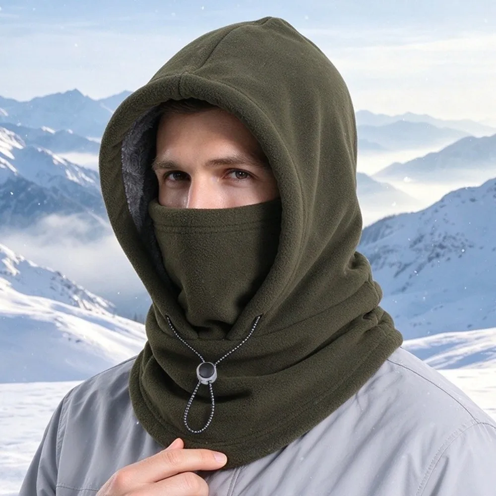 Soft Thermal Fleece Balaclava Hat Windproof Drawstring Masks Hood Beanies Neck Warmer Ear Protector Helmet Hat Male