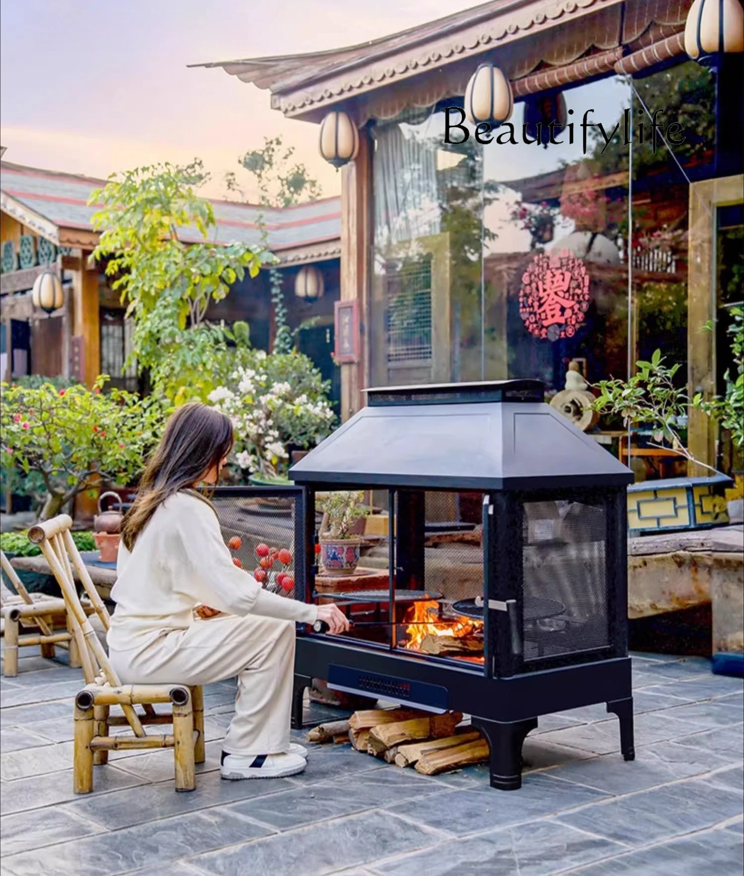 Roast stove villa courtyard large heating stove household outdoor barbecue stove rural firewood fire basin designer