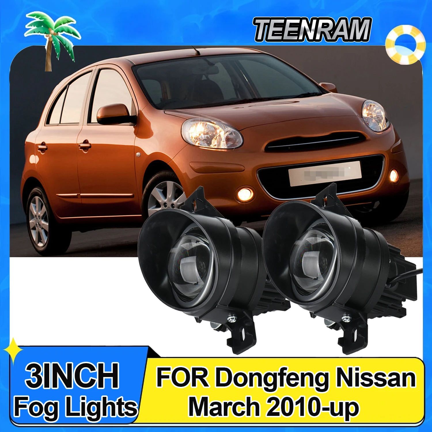 3 inches  Bi-led Fog Light Projector Lens White Yellow HID Bi-Xenon High Low Beam Fog Lights FOR Dongfeng Nissan March 2010-up