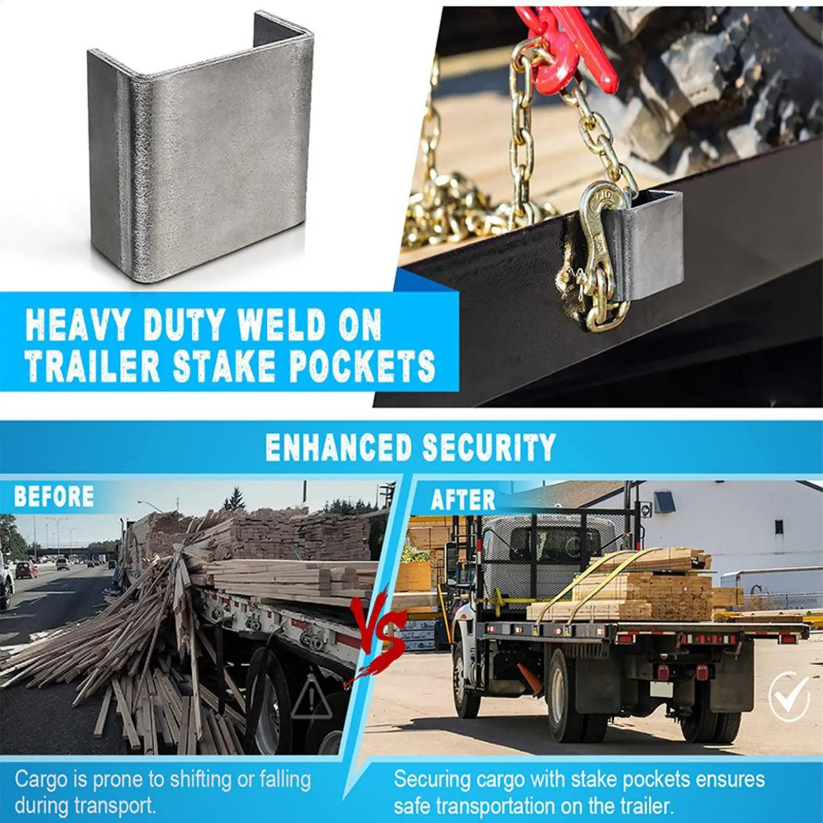 Stake Pocket 6 Pieces Weld On Carbon Steel Pocket Trailer Side Tie Down For 2x4 Inch Stakes Truck Bed Side Board
