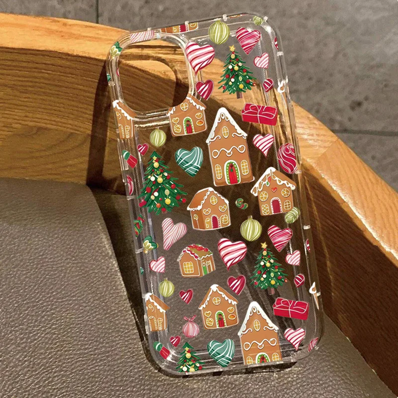 Christmas Candy House Pattern Clear Air Cushion Phone Case For iPhone 17 16 15 Pro Max 14 13 12 11 XS X XR 7 8 Plus 16E 17 Cover