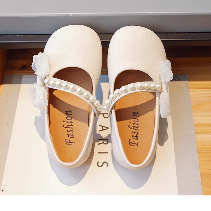 Girls PU Leather Shoes Spring Autumn New Children\'s Princess Flats Soft Sole Fashion Pearl Kids Baby Mary Jane Size 23-35