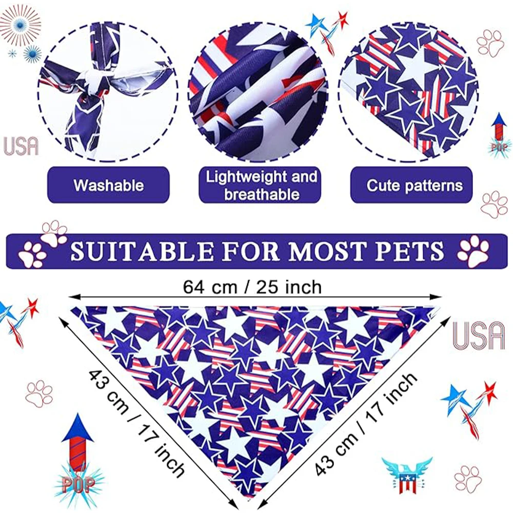 50pcs Dog Bandanas Forth of July Pet Accessories Small Dog Cat Bandana Scarf Dogs Bandana Pet Supplies American Independence Day