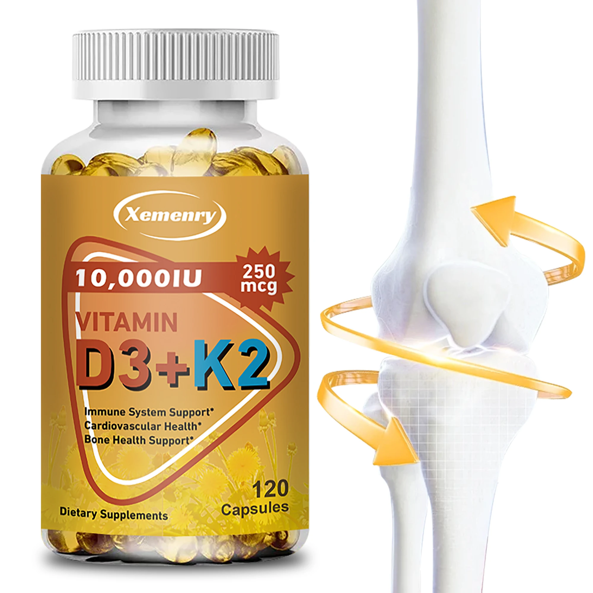 

Мягкие капсулы с витамином D3 и K2 (mk7) способствуют впитыванию кальциям, здоровью костей и суставов и улучшают иммунитет, без GMO