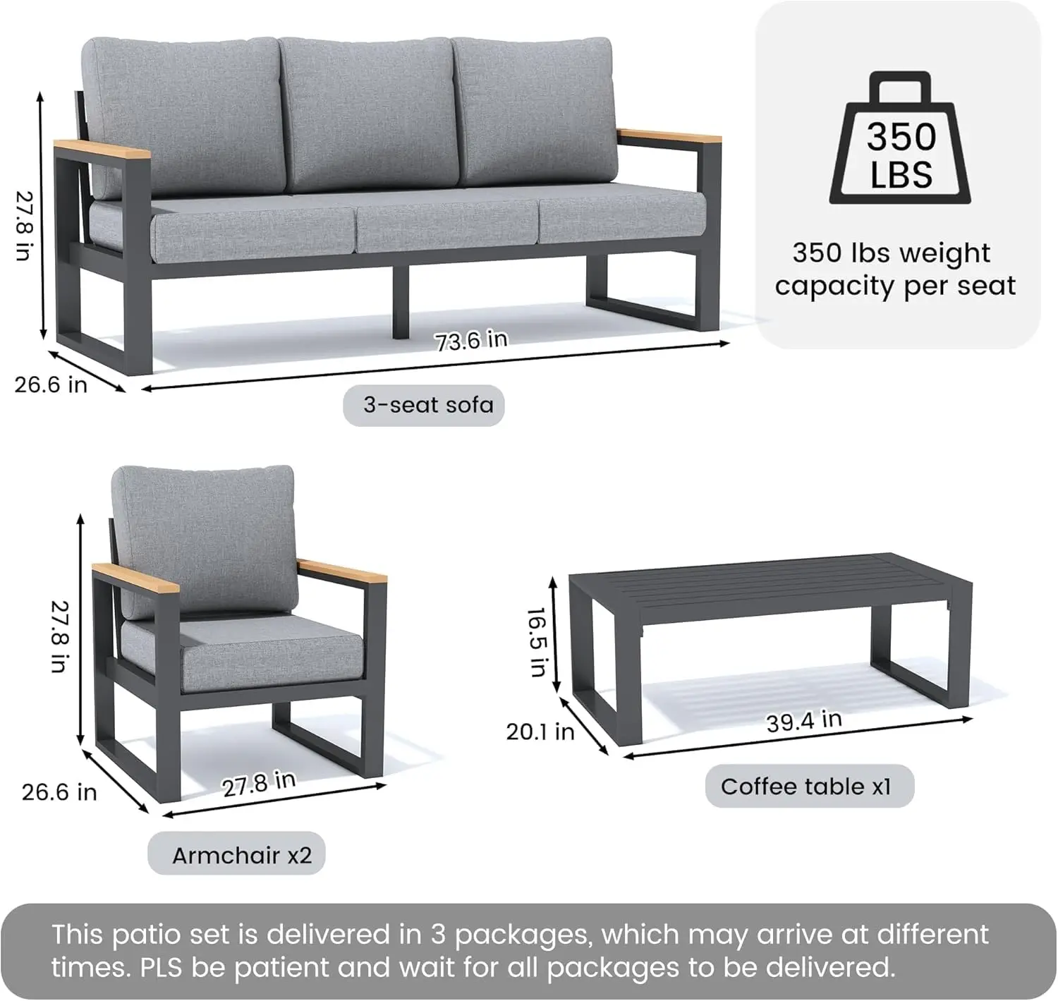 Aluminum Patio Furniture 4-Piece Conversation Set, Customized