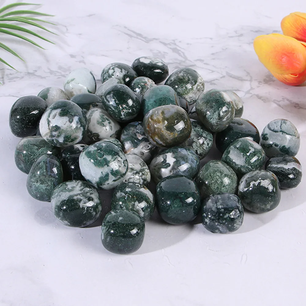 Irregular Tumbled Stones Natural Moss Agate Healing Polished Stone Reiki Chakra Crystal Home Decor Aquarium Fish Tank Ornaments