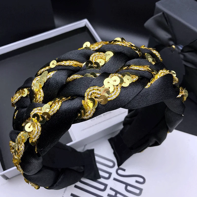 

Light luxury fashion sequin hair clip headband for women with high skull top, high-end feeling, wide edge compression headband