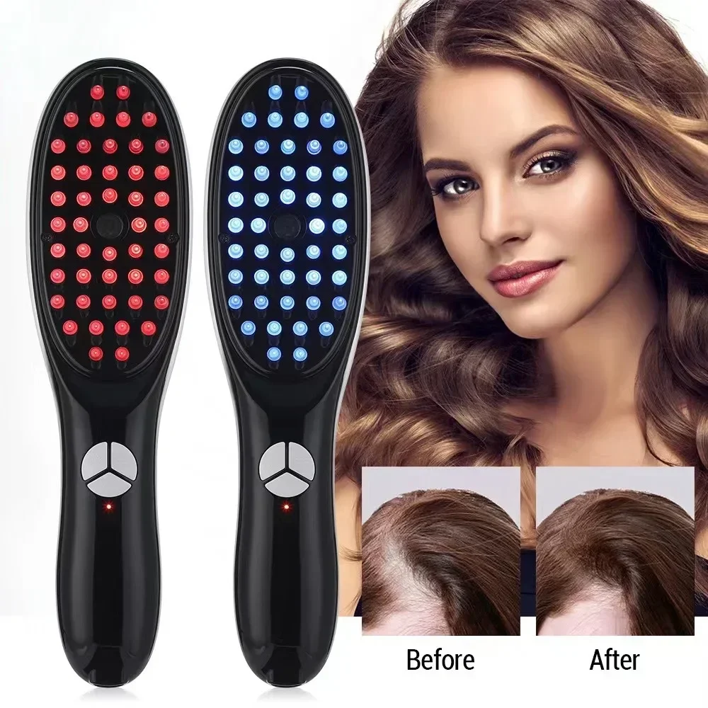 สเปรย์ไฟฟ้านวดหวีสีฟ้าสีแดง Light Therapy หัวนวดหวี Anti Hair Loss Anion สเปรย์ Hair Growth แปรงความเครียดบรรเทา