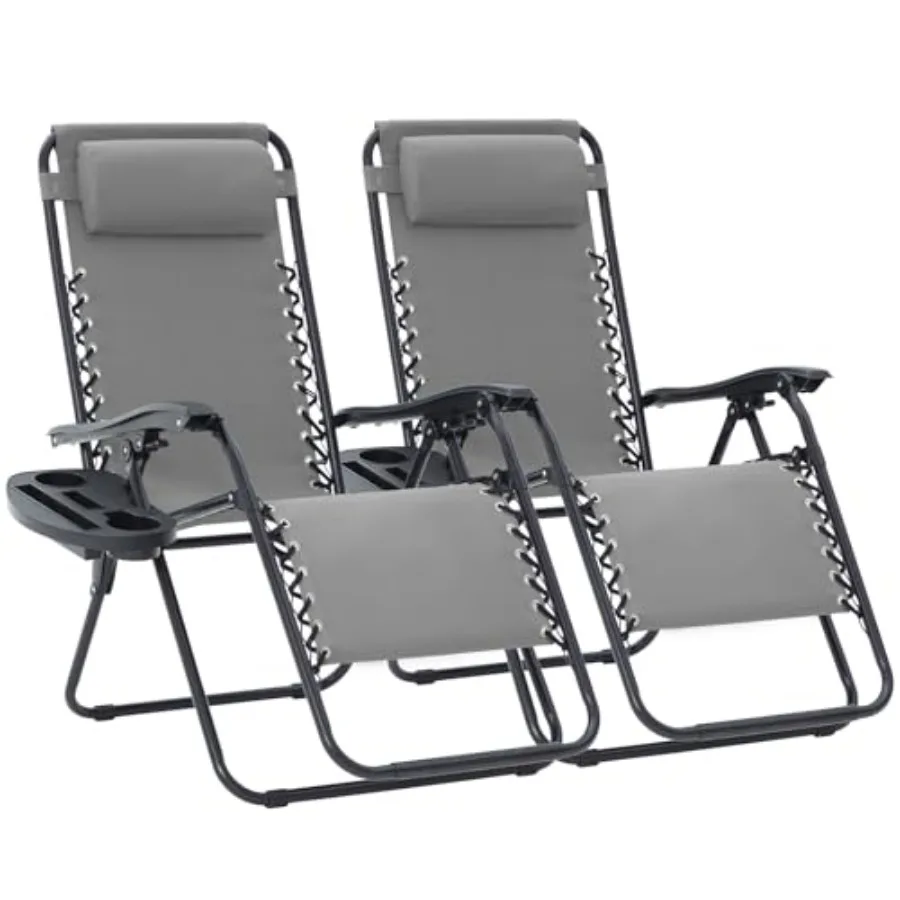 

Zero Gravity Lounge Chairs Set of 2 for Patio Garden Beach, Steel Mesh Adjustable Recliners with Pillows Cup Holder Trays, Ligh