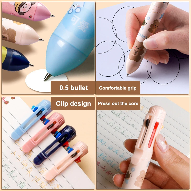 Kawaii Cute Animal 10/8 Color Ball Pen Retractable Ballpoint Pen Multicolored Pens Colorful Refill Student Writing School