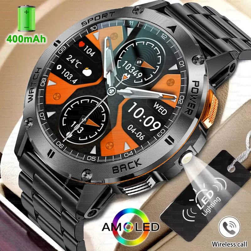 New Military Outdoor Men Smart Watch 3ATM Waterproof 400Mah Battery Compass LED Flashlight Bluetooth Call Smartwatch For Xiaomi