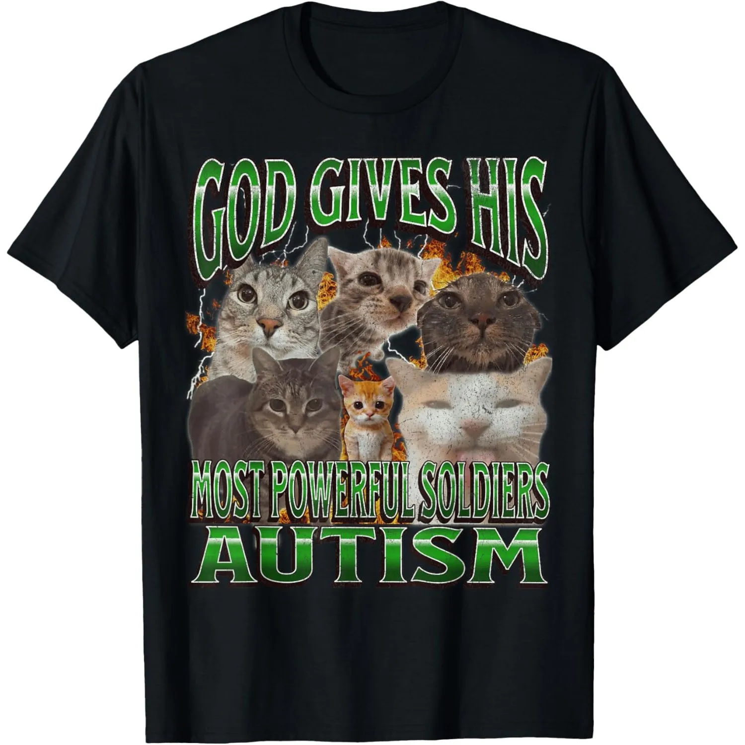 God Gives His Most Powerful Soldiers Autism Cats Graphic Tee Men Casual Cotton Short Sleeve T-Shirt