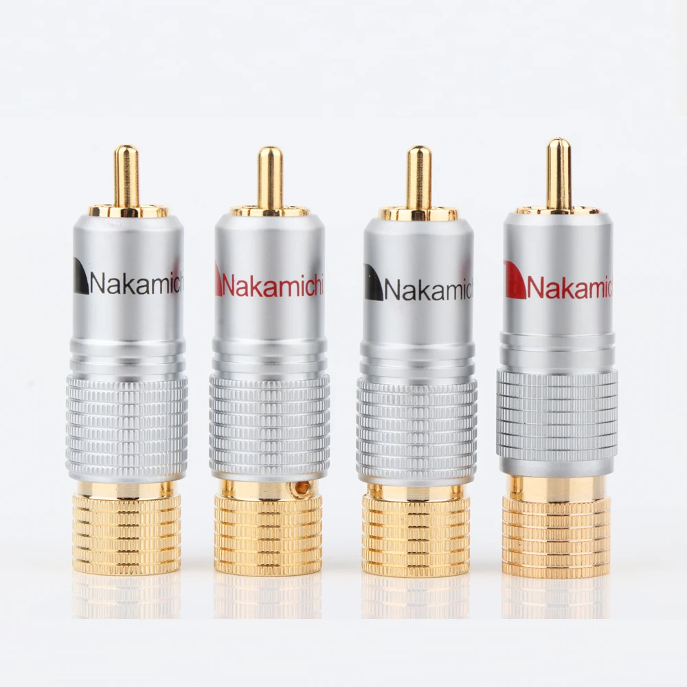 8 Pcs Nakamichi OFC conductor RCA Plug10mm aperture Audio Cable Connector 24K Glod Plated+ Shipping Free +100% New