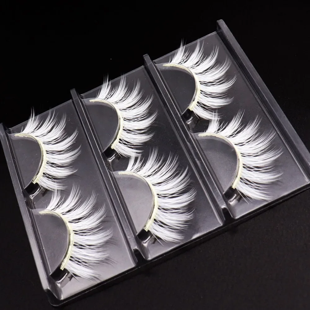 3Pairs of White Natural Crossed False Eyelashes Bushy Extension Anime Imitation Cosplay Exaggerated Makeup White False Eyelashes