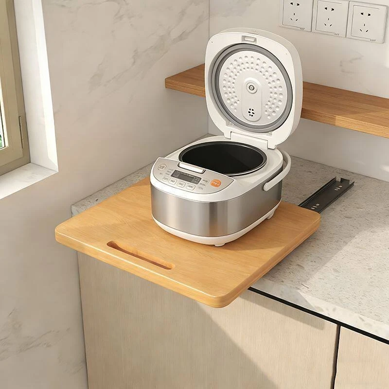 Solid Wood Pull-out Kitchen Tray,Slide-out Rack for Microwave Rice Cooker,Cabinet Storage Organizer Board with Smooth Glide Rail