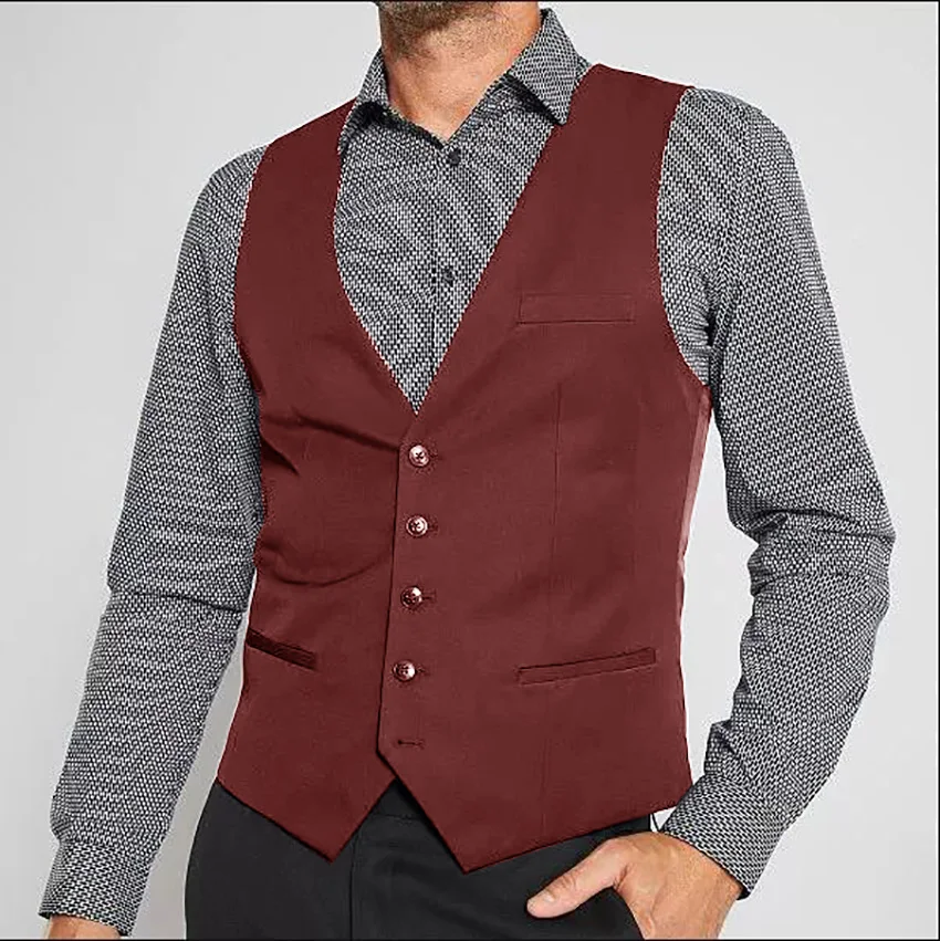 

Men's Suit Vest Formal Fitted Sleeveless Jacket Business Wedding V-Neck Waistcoat