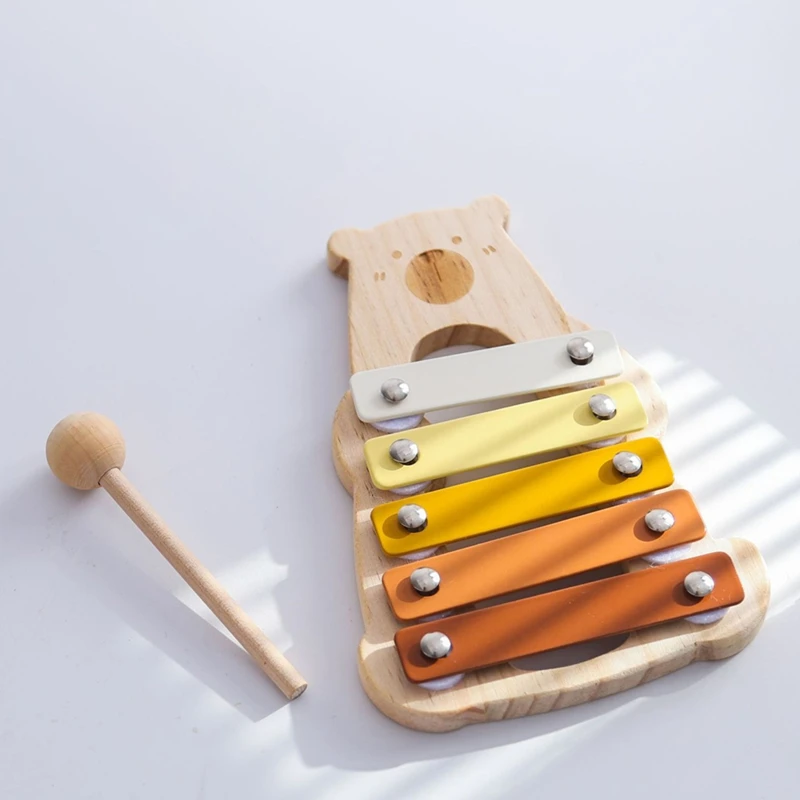 Baby Wooden Musical Instruments Toys Multifunctional Bear Shape Xylophone Octave Playing Musical Bear Toys Gift