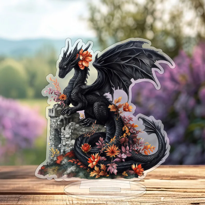 Vibrant Dragon Figurine - Exquisite Bohemian Style Acrylic Tabletop Decor, Multipurpose English Sign, Plaque, and Ornament for H