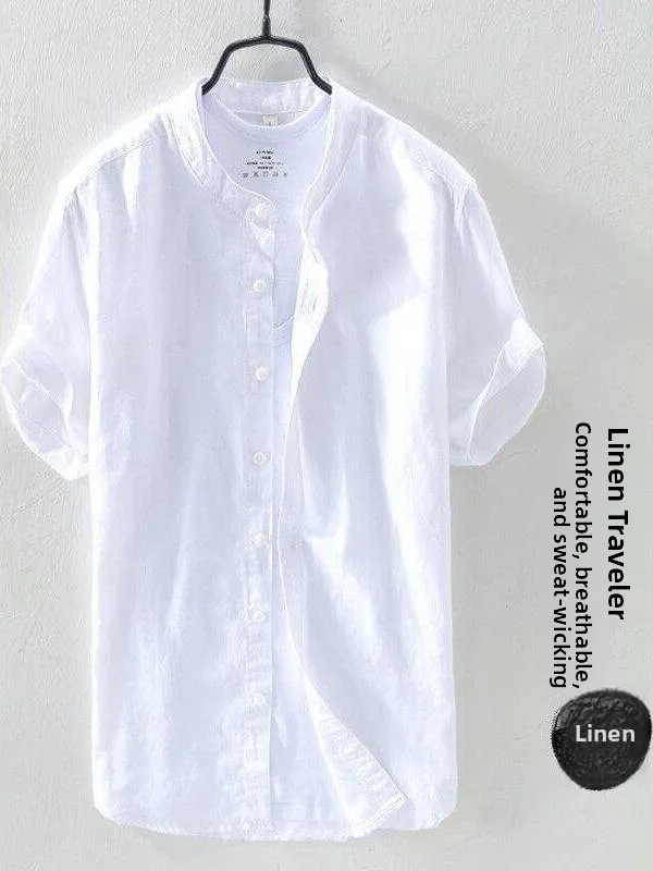

Japanese Style Linen Men's Shirt Short Sleeve Loose Thin Cotton Linen Blend Breathable White T-Shirt City Walk Summer Fashion