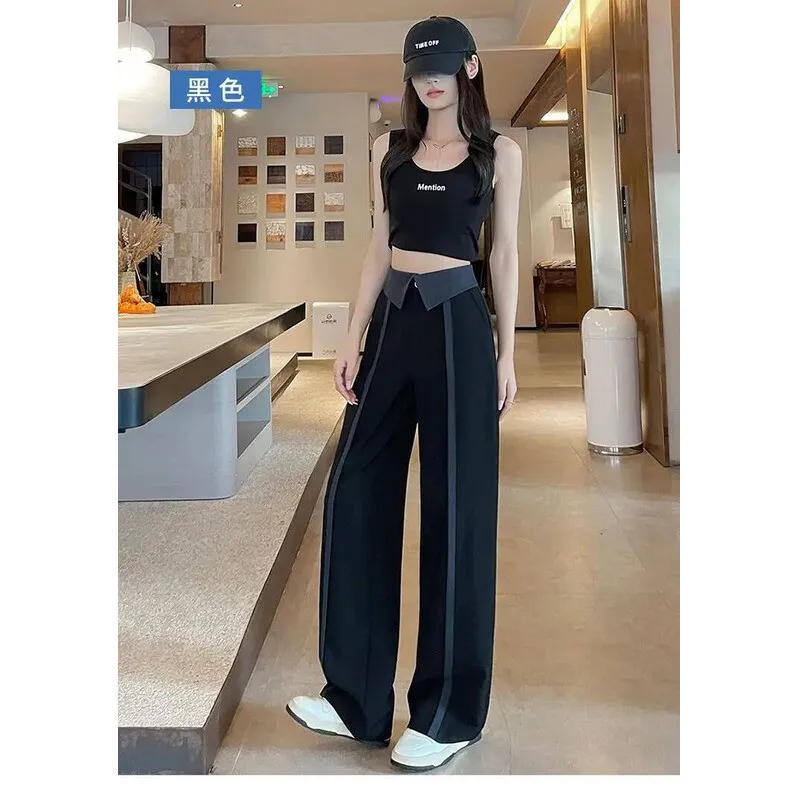 بدلة راقية للنساء في ربيع الخريف نمط جديد من السراويل الصغيرة عالية النحيفة وفضفاضة وثنيات واسعة الساق #6