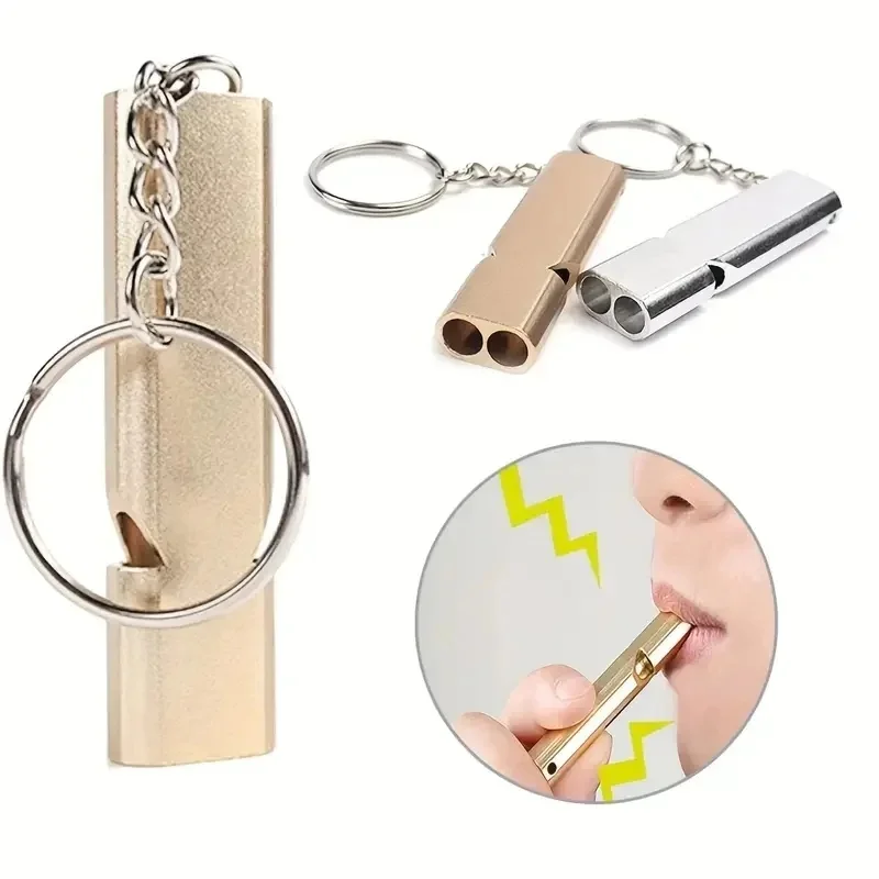 3-18Pcs Aluminum Safety Whistle Outdoor Hiking Camping Survival Emergency Key Chain Multi-Tool Double Tube Survival Whistle