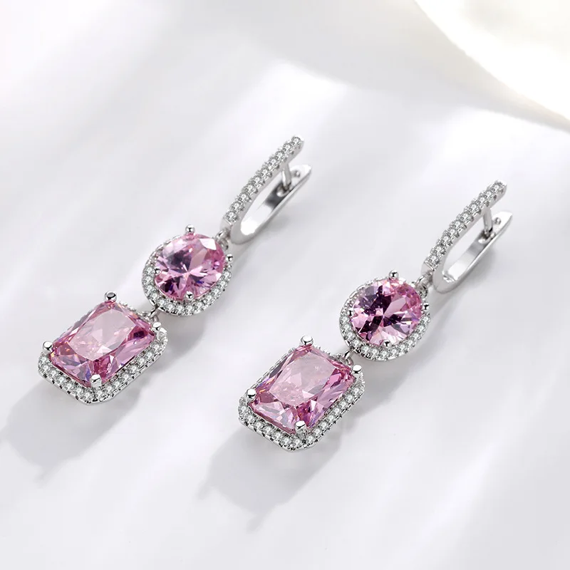 HUATIWOCY Luxury Women Earrings with Zircon 925 Silver Jewelry for Wedding Promise Engagement Party Gift Accessories Wholesale