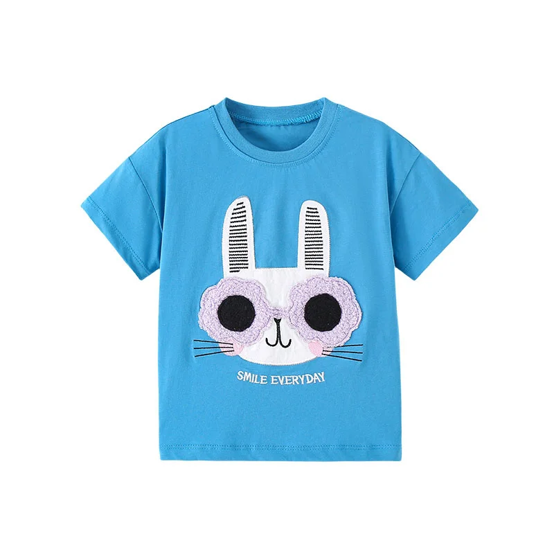 Jumping Meters 2-7T Animals Embroidery Girls T Shirts Summer Children's Clothing Short Sleeve Kids Tees Tops Baby Bunny Shirt