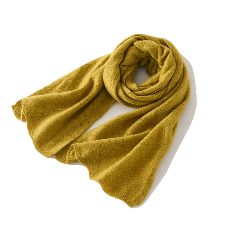 

Winter Cashmere Scarf Warm Solid Color Knitted Hollow Diamond Temperament Rectangular Scarf Shawl Women Take Outside