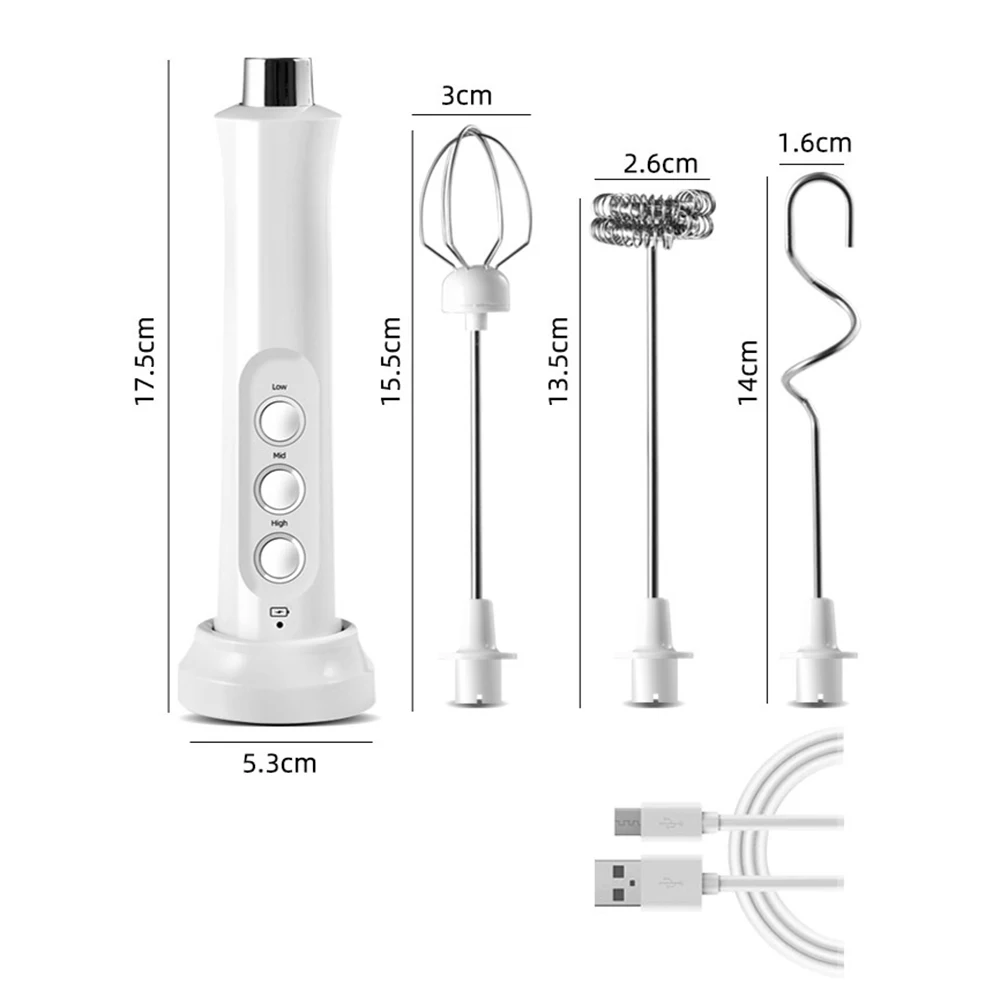 Electric Milk Foamer 3 In 1 Egg Beater Portable Handheld Frother USB Rechargeable Foam Coffee Mixer High Speeds Frothing Wand