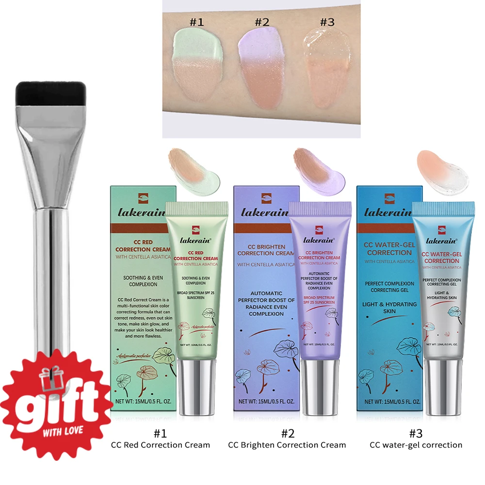 3Pcs Free Brush Color Changing CC Cream Centella Korean Liquid Foundation Long Lasting Face Base Makeup Foundation